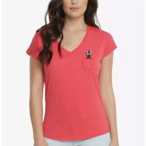 Studio Ghibli Kiki's Delivery Service Jiji Pocket V-Neck T-Shirt Box Lunch sz S